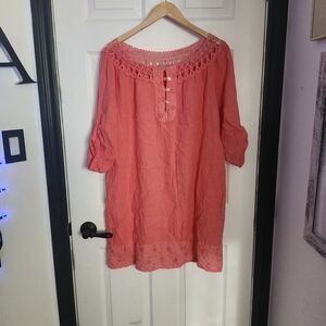 Chic Coral Lace Detail Tunic